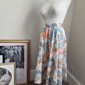 Floral Midi Skirt in Blue and Brown